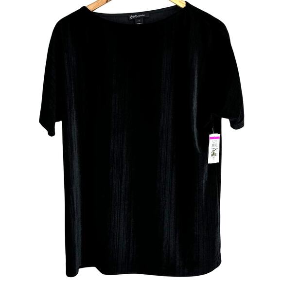 St. John Tops - St. John NWT Crushed Velvet Black Short Sleeve Top Size S Boat Neck Stretchy